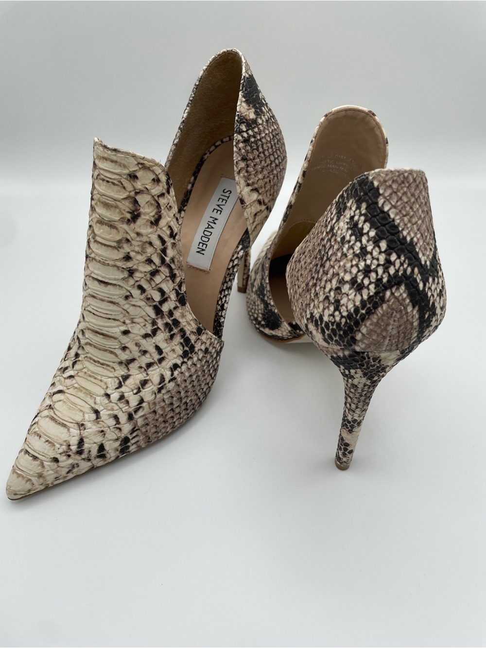 Steve Madden Beige and Black Snakeskin Pointed-Toe Stiletto Pumps
